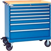 LISTA INTERNATIONAL ListaÂ 7 Drawer 40-1/4" Shallow Depth Mobile Cabinet w/Butcher Top-Bright Blue, Individual Lock XSHS0750-0701M-BTBBRG
